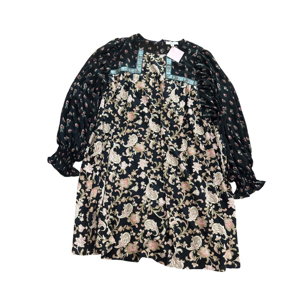 Impressions Boutique Black Paisley Floral‎ Embroidered Mini Dress Flutter Sleeve